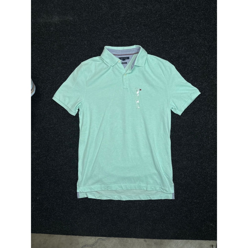 Tommy Hilfiger Mens Large Mint Green Short Sleeve Classic Fit Cotton Polo Shirt